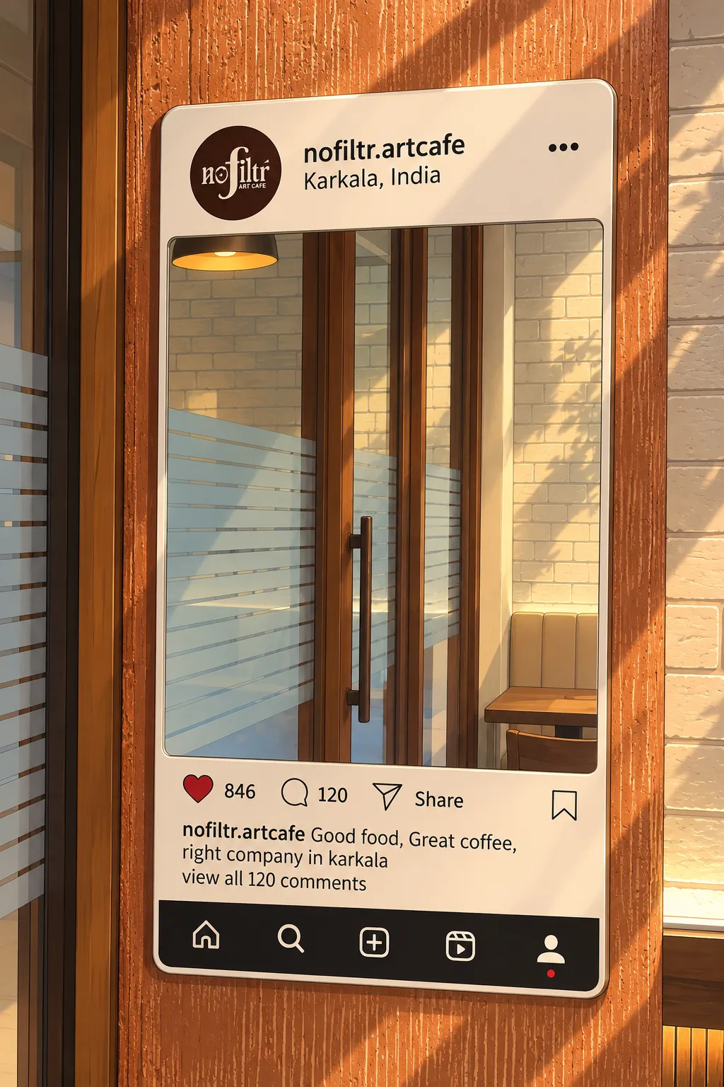 Instagram-frame mirror by the cafe entrance